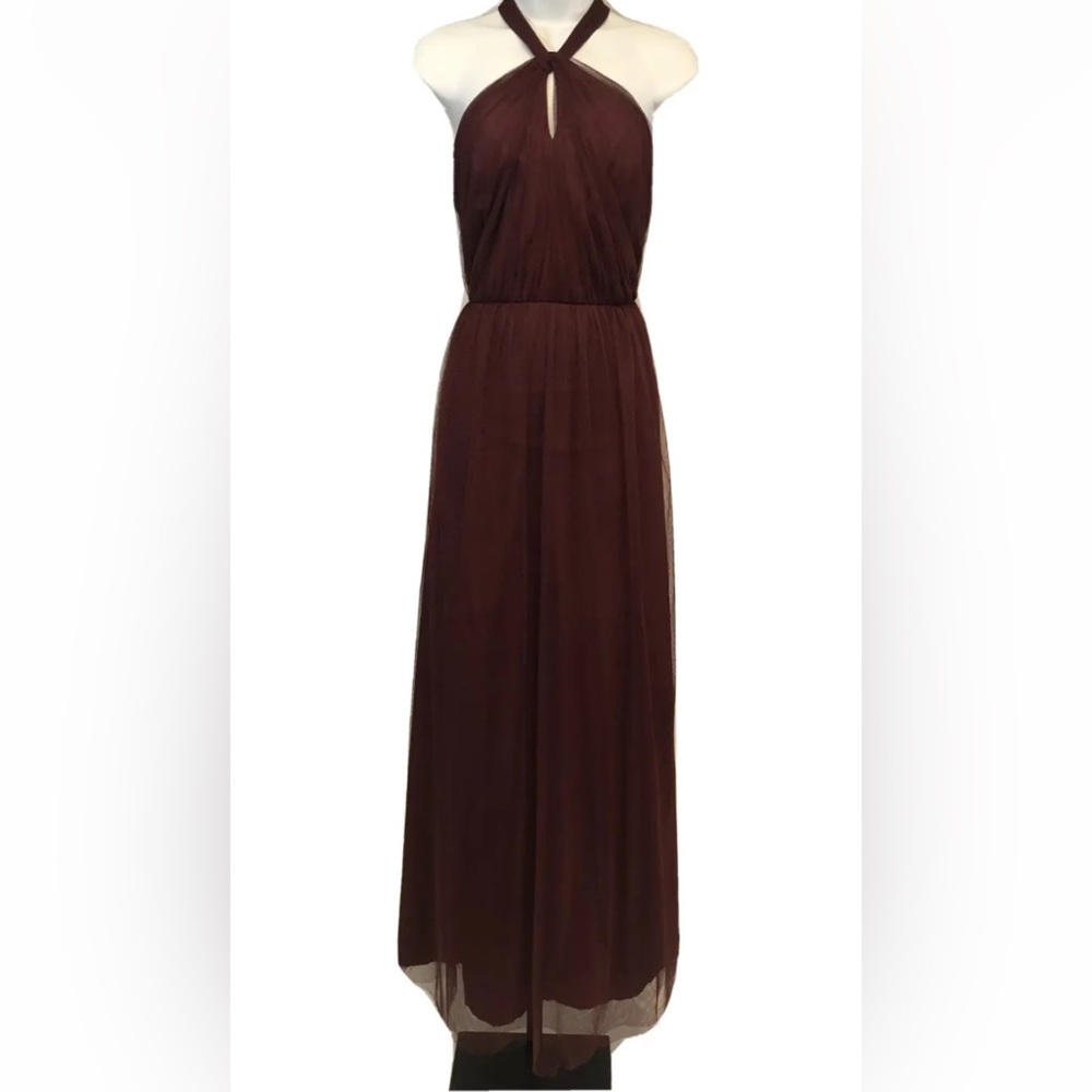 Women’s David’s Bridal Burgundy Halter Long Maxi Dress Size 8